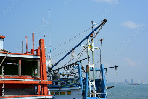 Wallpaper Mural View of the fishing port overlooking the boat and Pattaya city. Which is a large city close to local fishing sources in Thailand Torontodigital.ca