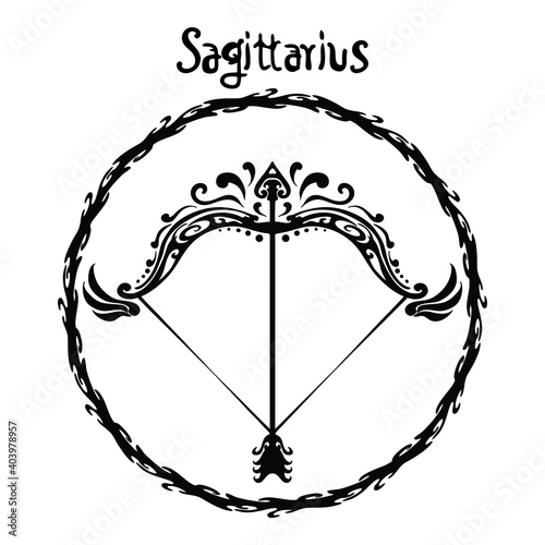 Sagittarius  zodiac sign design form illustration doodle drawing tattoo and  freehand typography style vector with white background 
