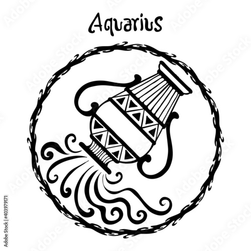 Aquarius zodiac sign design form illustration doodle drawing tattoo and  freehand typography style vector with white background 