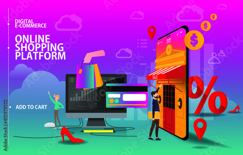 digital technology smartphone payment online internet fashion shopping e-commerce marketing on application service sales product by credit card in vector illustrator, delivery logistic