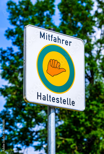 Hitchhiker stop sign in germany