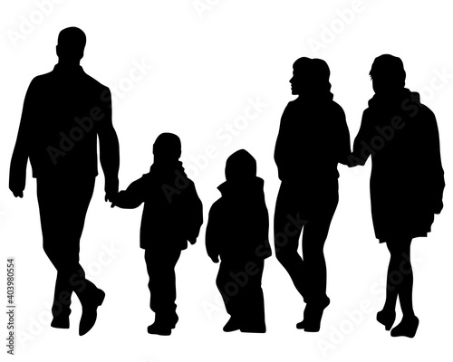 Big crowds people on street. Isolated silhouette on a white background