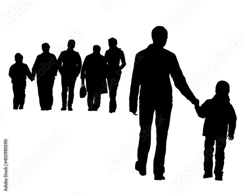 Big crowds people on street. Isolated silhouette on a white background
