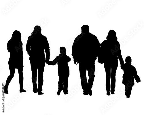 Big crowds people on street. Isolated silhouette on a white background