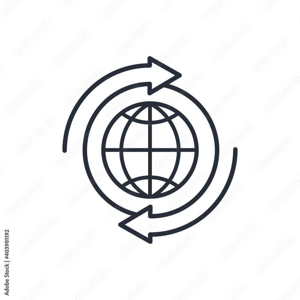 Planet and arrow in a circle. Adapting the planet to new conditions concept. Vector icon isolated on white background. Planet and arrow in a circle. Adapting the planet to new conditions concept. Vector icon isolated on white background.