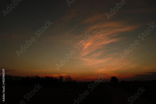 The Orange light of Sunrise  silhouette and blue sky in the morning