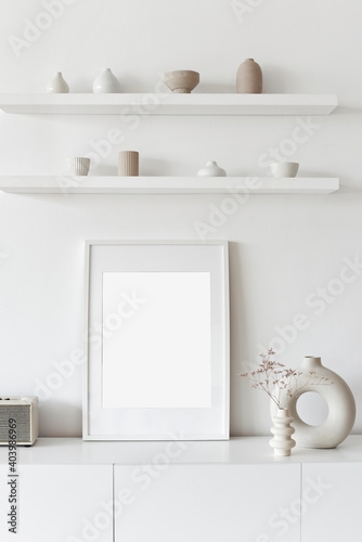 Canvas Print Blank picture frame mockup on white wall
