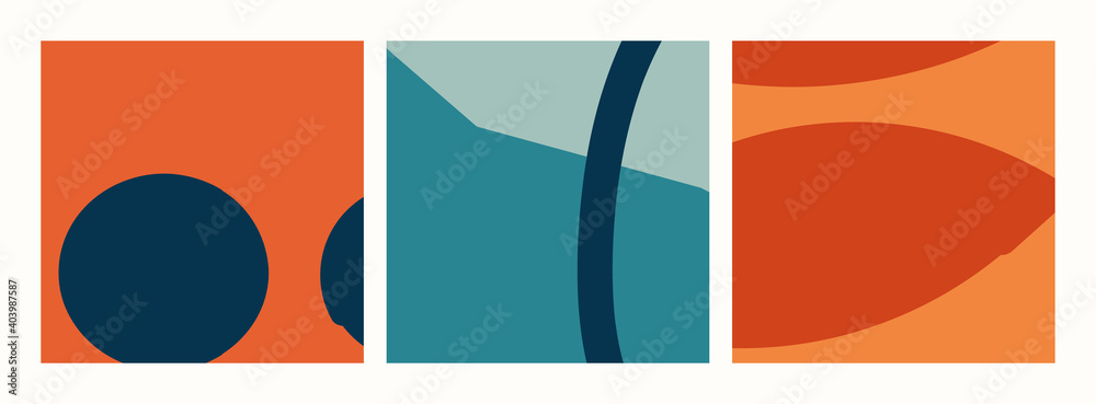 Trendy social media set of three abstract backgrounds with abstract organic shapes composition in contemporary collage minimal style.