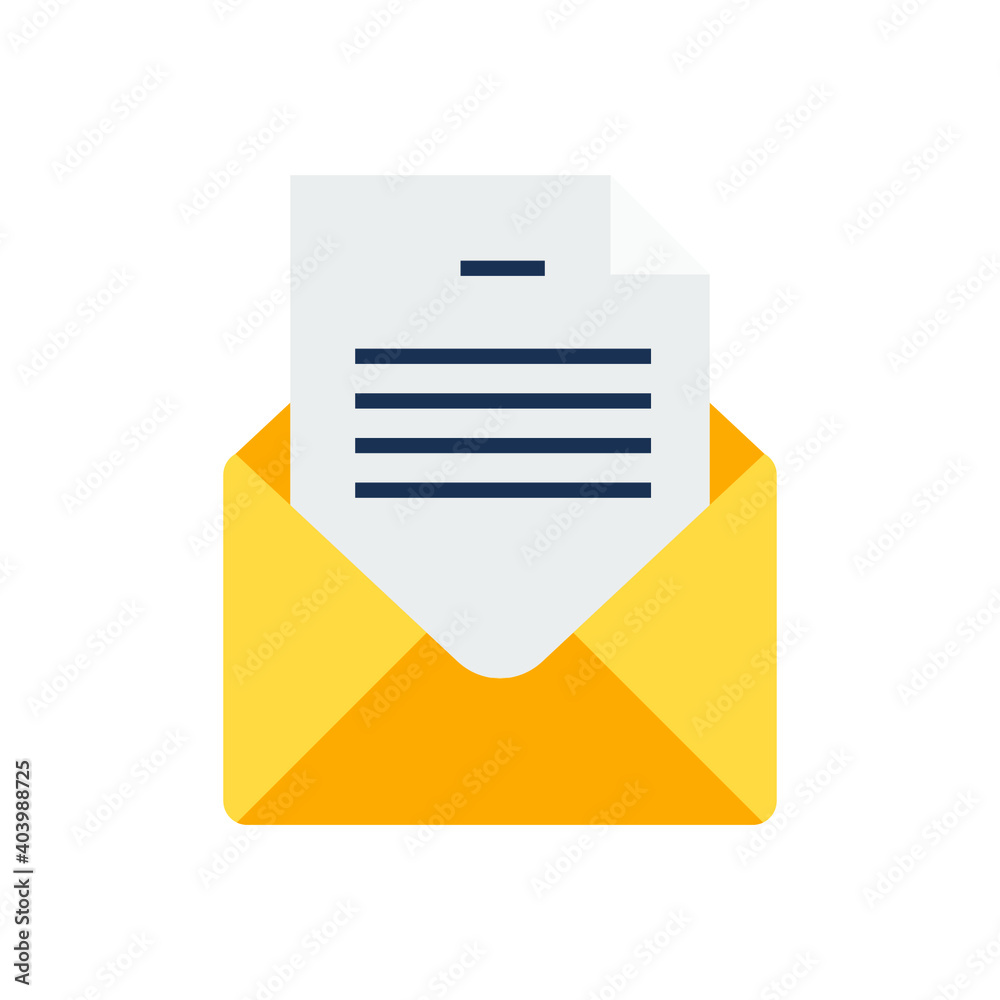 Flat Design Style Email letter open icon. Mail envelope for new letter messaging symbol. News postcard logo pictogram for business web and app. vector illustration design on white background EPS 10 Flat Design Style Email letter open icon. Mail envelope for new letter messaging symbol. News postcard logo pictogram for business web and app. vector illustration design on white background EPS 10