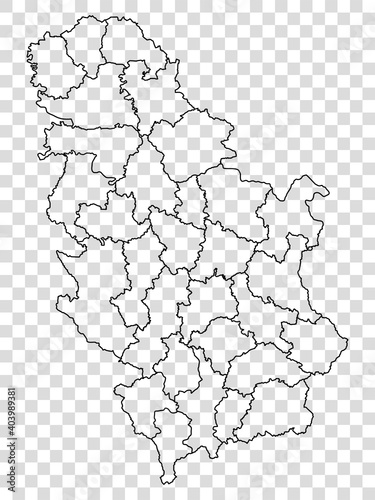 Blank map of Serbia. Districts Republic of Serbia map. High detailed vector map Serbia on transparent background for your web site design, app, UI. EPS10. 