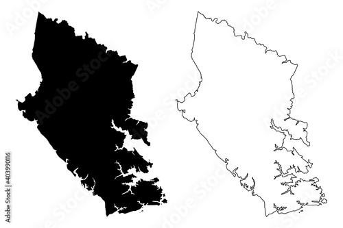 Gloucester County, Commonwealth of Virginia (U.S. county, United States of America, USA, U.S., US) map vector illustration, scribble sketch Gloucester map