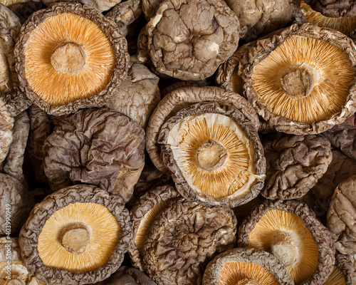Chinese dried edible mushrooms close-up view