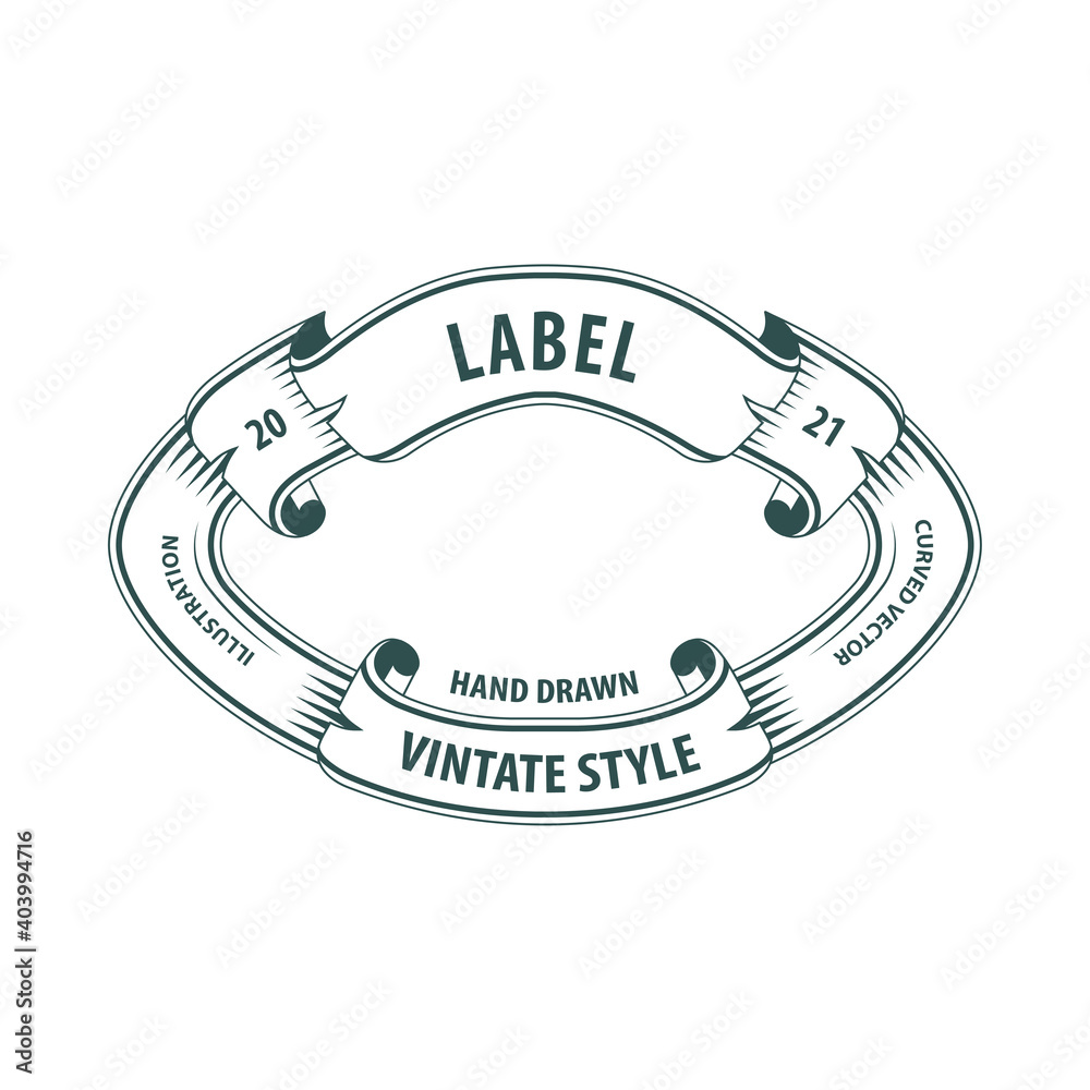 Fototapeta premium Hand drawn vintage label. Engraving style retro ribbon. Sketch drawing badge. Vector illustration. Part of set.