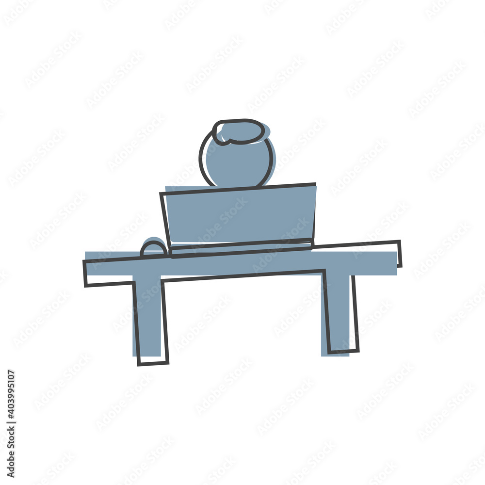 Fototapeta premium Vector icon of distance work, training icon on cartoon style on white isolated background.