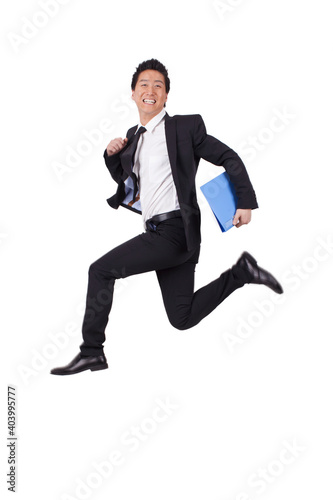 A Senior Business man jumping with joy 