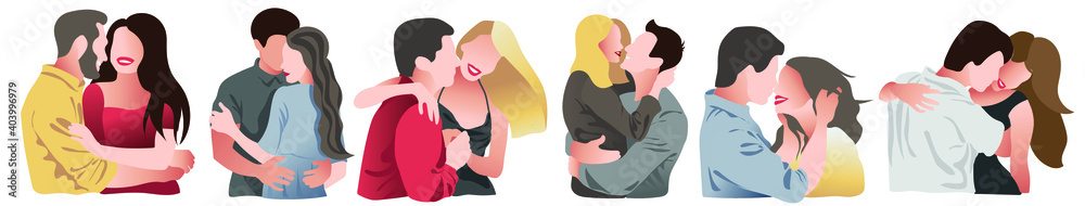 vector set of kissing and hugging people 