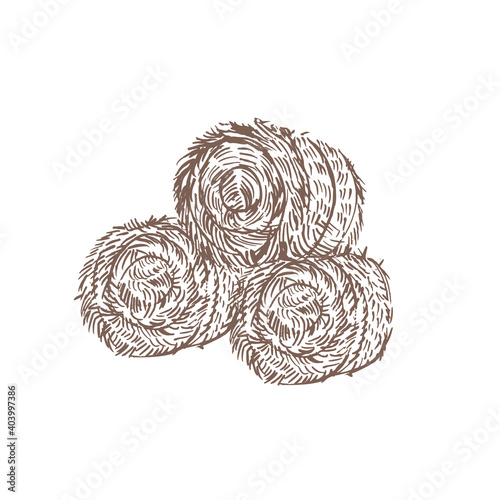 A pile of hay and straw. A roll of dry grass. Hay stack for cows on a white background