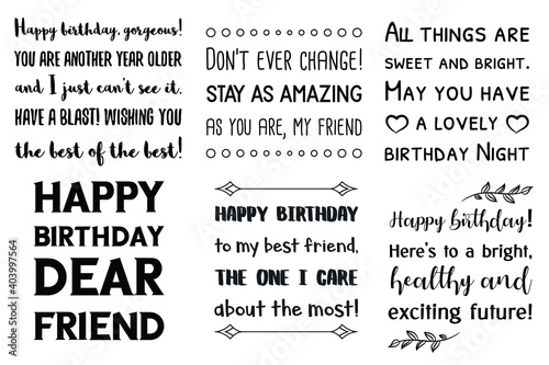 Set of Calligraphy saying for print. Birthday wishes, happy birthday day