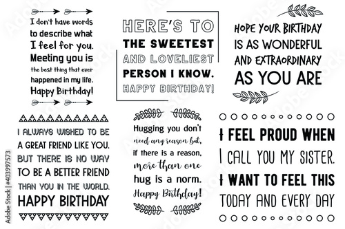 Set of Calligraphy saying for print. Birthday wishes, happy birthday day