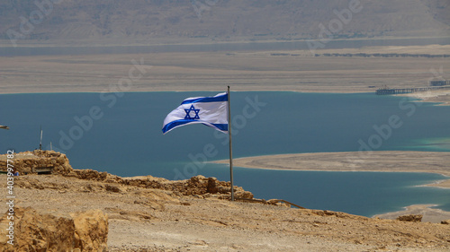 The flag of Israel in Masada