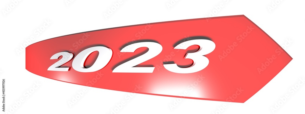 2023 red arrow on white background - 3D rendering illustration