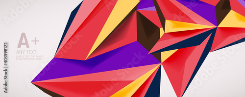 Vector triangle geometric backgrounds. Low poly 3d shape on light backdrop. Vector illustration for covers, banners, flyers and posters and other designs