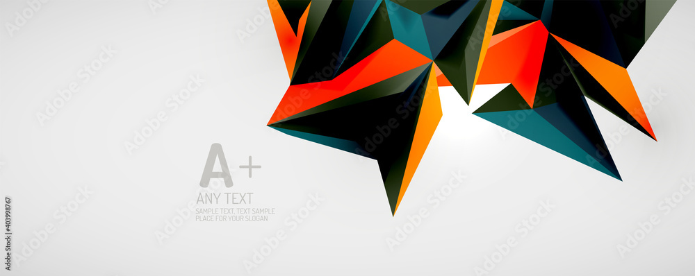 Vector triangle geometric backgrounds. Low poly 3d shape on light backdrop. Vector illustration for covers, banners, flyers and posters and other designs Vector triangle geometric backgrounds. Low poly 3d shape on light backdrop. Vector illustration for covers, banners, flyers and posters and other designs