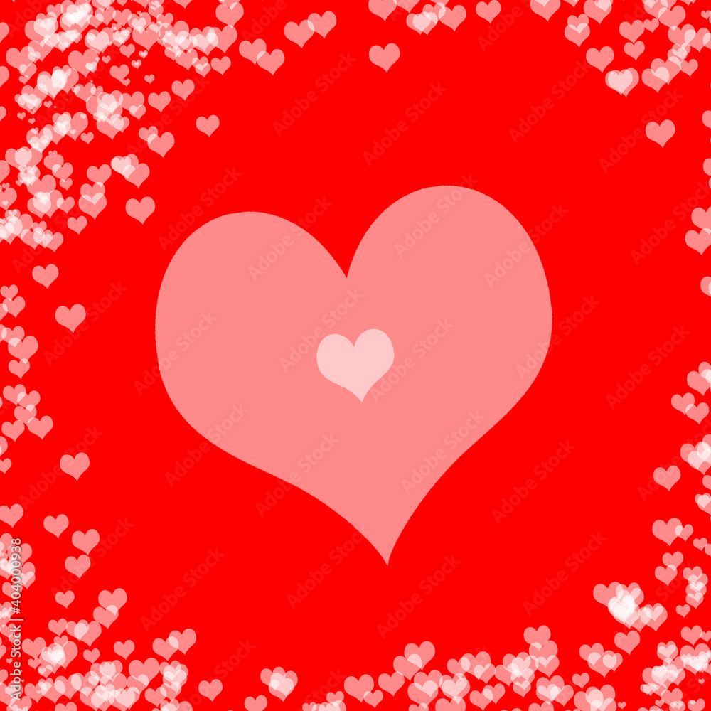 Illustration, red background with two white hearts in the middle 