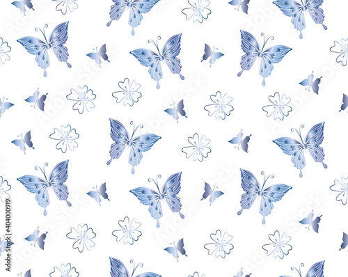 Butterflies and flowers seamless pattern for textile, fabric, wrapping paper, wallpaper, apparel