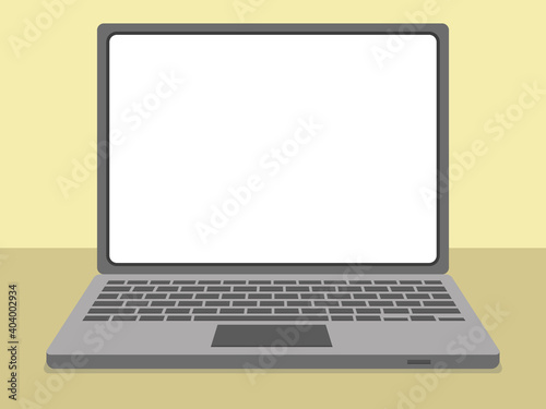 laptop with blank white screen on table at home- vector image illustration