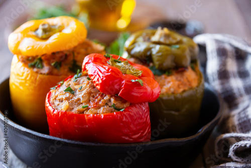 Canvastavla Bell peppers with meat and parsley , stuffed vegetables
