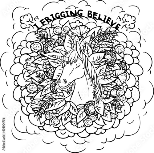 I Believe in Unicorns Line Art Illustration
