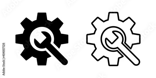 Gear wrench icon. Settings isolated icon or signs in line design. Preferences or configurations icon for apps and websites. Stock vector