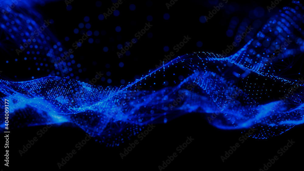 Abstract 3D Technology concept. Big Data and Artificial Intelligence represented as a High Tech Futuristic Particle Network. Abstract background. 3D render Abstract 3D Technology concept. Big Data and Artificial Intelligence represented as a High Tech Futuristic Particle Network. Abstract background. 3D render