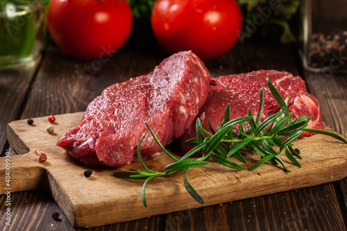 Fresh raw beef steak sirloin with rosemary