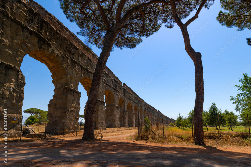 A section of the Aqueduct park in Rome. The Parco degli Acquedotti is an archeological public area which concerns the water supply system of ancient Rome. It is part of the Appian Way Regional Park.