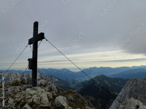 Summit cross at Sonneck mountain, Wilder Kaiser, Tyrol, Austria