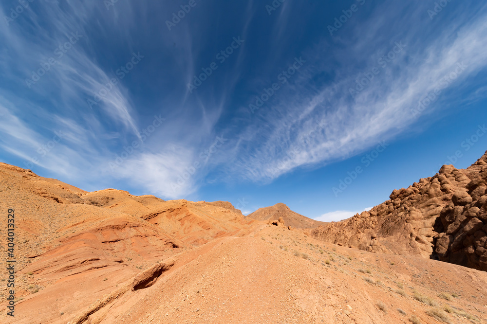 (Selective focus) Stunning view of the Dads Gorges, a series of rugged wadi gorges carved out by the Dads River in Morocco. (Selective focus) Stunning view of the Dads Gorges, a series of rugged wadi gorges carved out by the Dads River in Morocco.