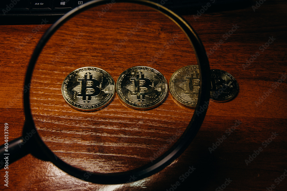 Fototapeta premium The golden coins with bitcoin