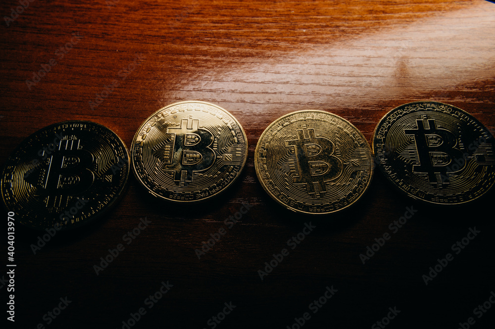 The golden coins with bitcoin The golden coins with bitcoin