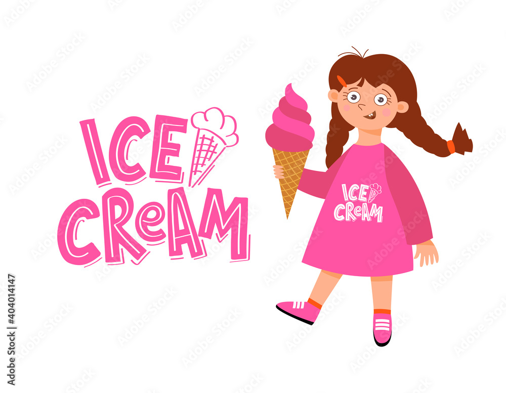 Cartoon little girl holding an ice cream Cartoon little girl holding an ice cream