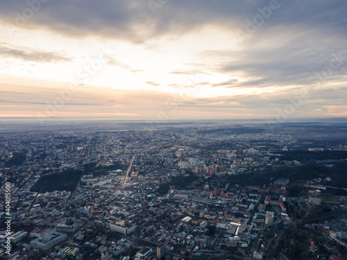 aerial evening view of lviv city