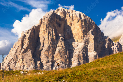 Panoramic view to Dolomite mountains in Italy, beautiful mountain landcape