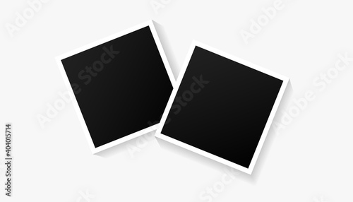 Two empty black photo frames set on white background. Concept gallery portfolio, frame paper, poster. Vector illustration