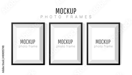 Empty white picture mockup template with black frame on white background. Vector illustration