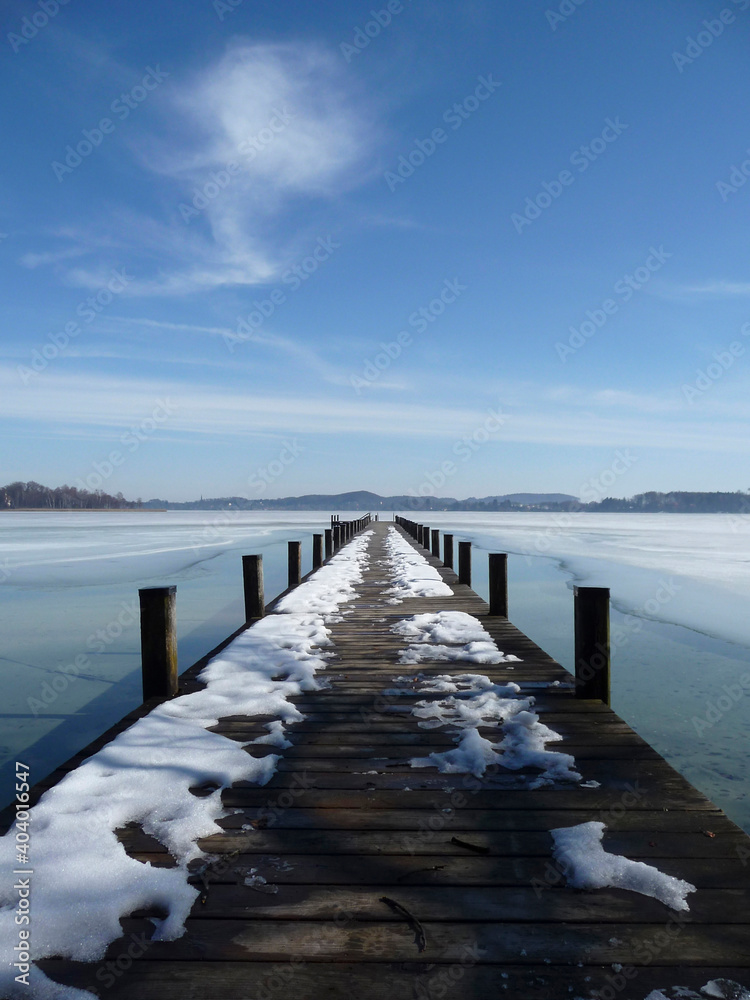 Winter impressions at Pilsensee lake, Bavaria, Germany.
