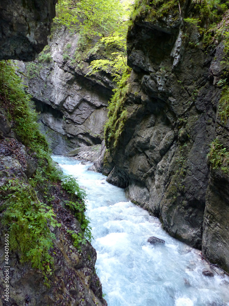 River Partnach at canyon Partnachklamm in Garmisch-Partenkirchen, Bavaria, Germany