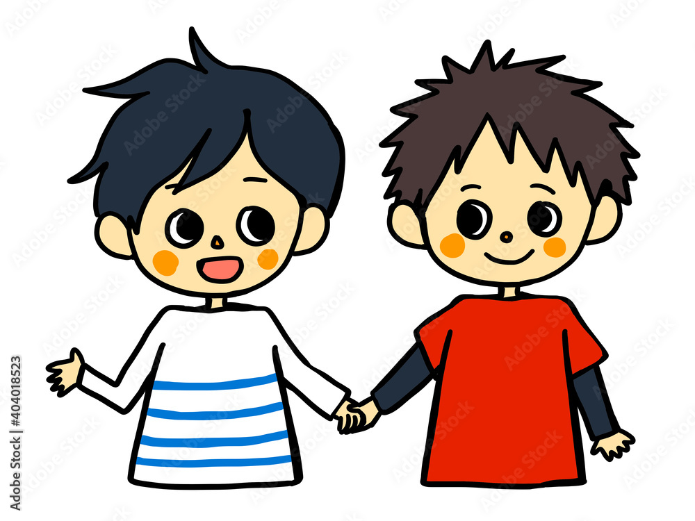 手を繋ぐふたりの男の子 手を繋ぐふたりの男の子