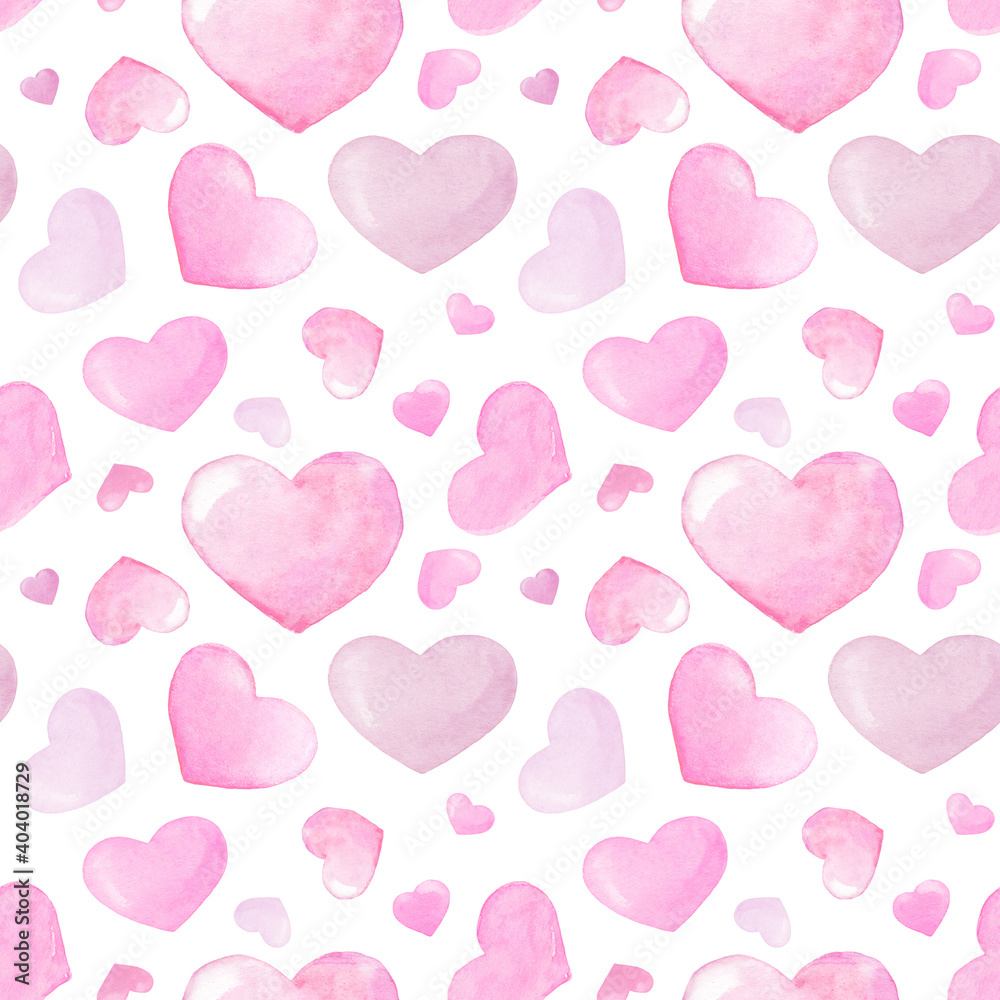 Valentine Day digital scrapbook paper. Watercolor Seamless patterns pack. Turquoise and pink hearts pattern