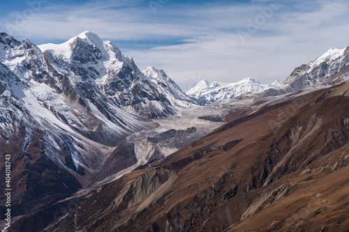 Beautiful Himalaya mountains view from Smado Ri view point in Manaslu circuit trekking route, Nepal © skazzjy